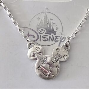 Mickey Mouse Textured Silver Tone Necklace with Multi-Shape Crystals